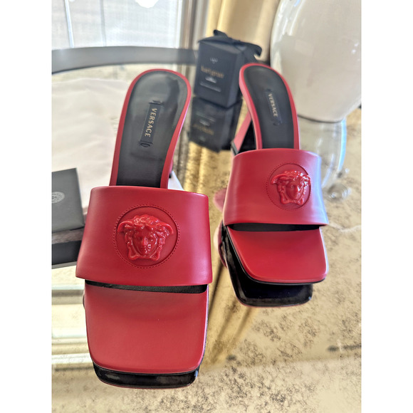 Versace Scarlet RED Medusa Mules Sandals Vitellino - EU 40 New Designer Luxury - Picture 7 of 8